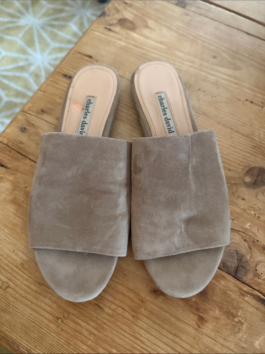 Charles David Taupe Suede Wide-Band Slip-On Mules